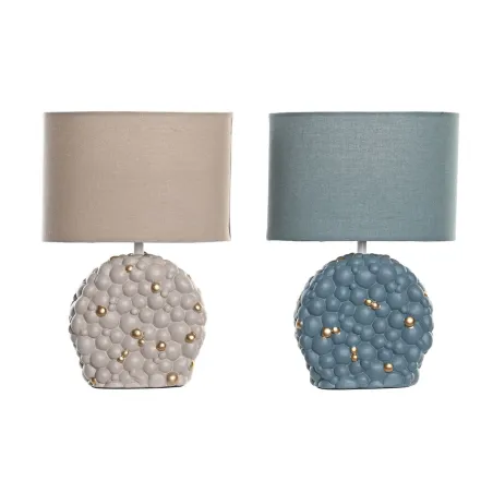 Pöytälamppu DKD Home Decor Sininen Kullattu Ruskea Kangas Polyesteri Kivitavara 220 V 50 W (24 x 15 x 34 cm) (2 osaa)