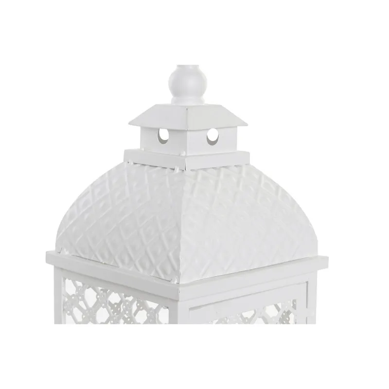 Žibintų rinkinys DKD Home Decor Balta Metalinis Stiklas Arabas Sendinta apdaila 24 x 24 x 74 cm (3 Dalys)