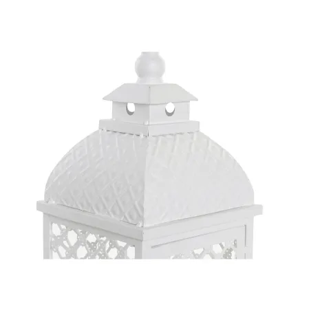 Žibintų rinkinys DKD Home Decor Balta Metalinis Stiklas Arabas Sendinta apdaila 24 x 24 x 74 cm (3 Dalys)