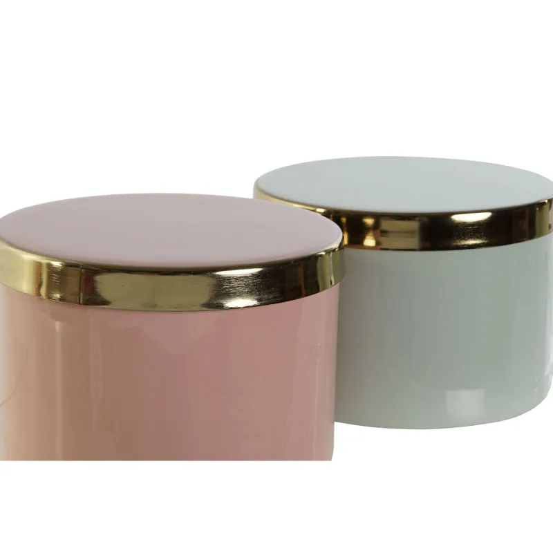 Шкатулка DKD Home Decor Зеленый Коралл Железо 13 x 13 x 9 cm (2 Предметы) (2 штук)