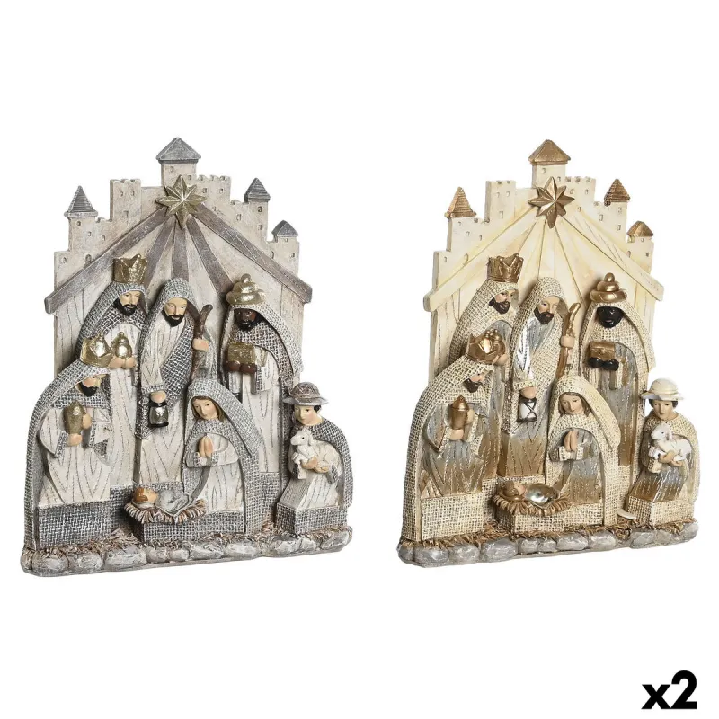 Kristuse sünni komplekt DKD Home Decor Hall Kuldne Vaik 22 x 6 x 26 cm (2 Ühikut)