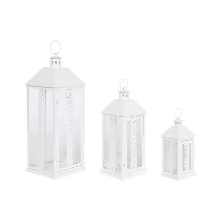 Фонарь Home ESPRIT Balts Stikls Dzelzs Shabby Chic 20 x 20 x 55 cm (3 Daudzums)