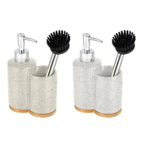 Saippuakuppi Home ESPRIT Beige Harmaa Hopeinen Bambu Ruostumaton teräs Dolomite 11,5 x 6,5 x 18,5 cm (2 osaa)
