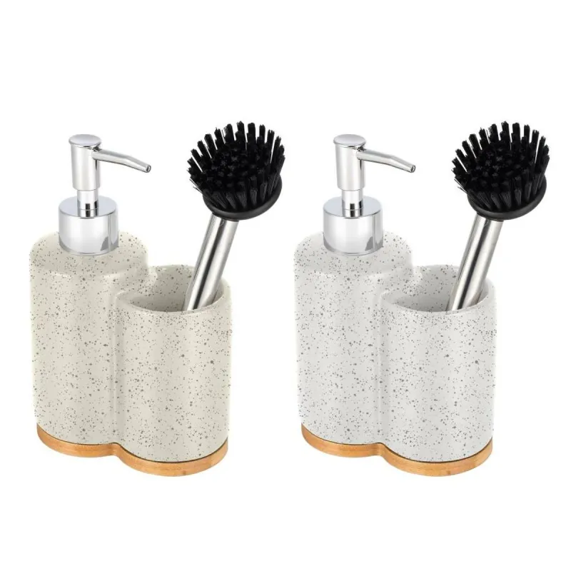Seebialus Home ESPRIT Beež Hall Hõbedane Bambus Roostevaba teras Dolomite 11,5 x 6,5 x 18,5 cm (2 Ühikut)