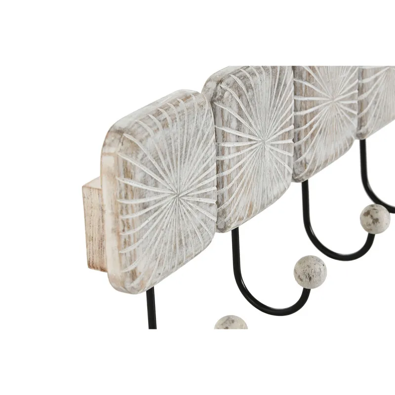 Wall mounted coat hanger Home ESPRIT White Black Iron Mango wood Urban 41 x 7 x 17 cm