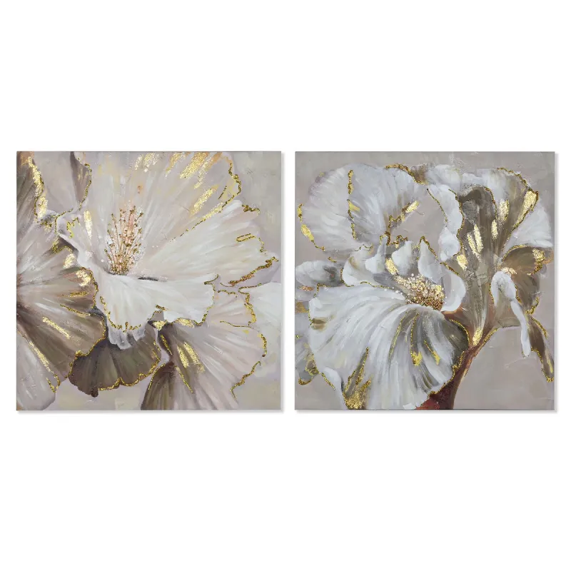 Полотно Home ESPRIT Бежевый Позолоченный современный Цветок 80 x 3 x 80 cm (2 штук)