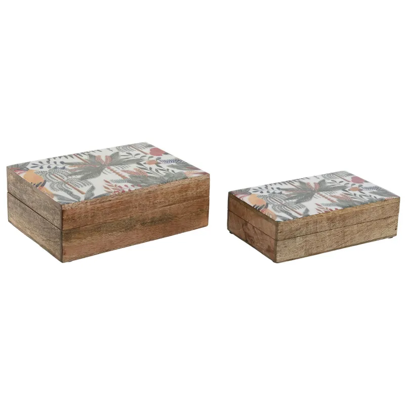 Шкатулка Home ESPRIT Зеленый Оранжевый Древесина манго 25,5 x 18 x 8,5 cm (2 Предметы)