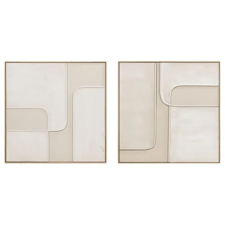 Drobė Home ESPRIT Balta Rusvai gelsva Abstraktus Miesto 92 x 4,5 x 92 cm (2 vnt.)