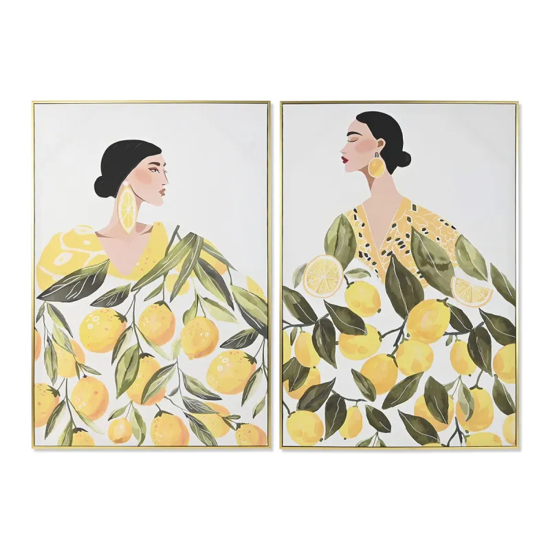 Canvas Home ESPRIT Yellow Green Mediterranean chica 82,5 x 3,5 x 122,5 cm (2 Units)