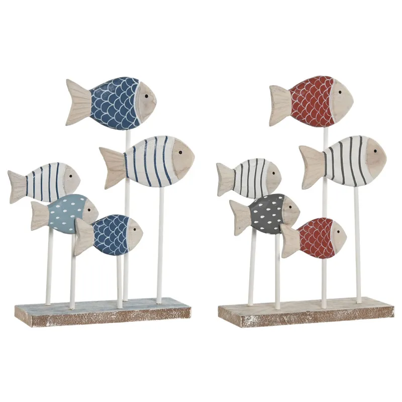 Dekoratīvās figūriņas Home ESPRIT Zils Balts Sarkans Zivs 17 x 6 x 25 cm (2 gb.)