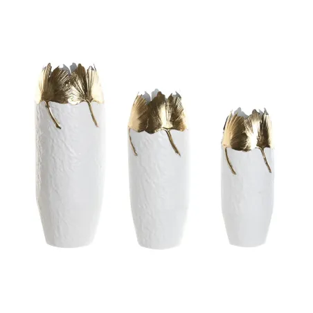Набор из 3 Ваз Home ESPRIT Белый Позолоченный Металл 21 x 21 x 55 cm (3 Предметы)