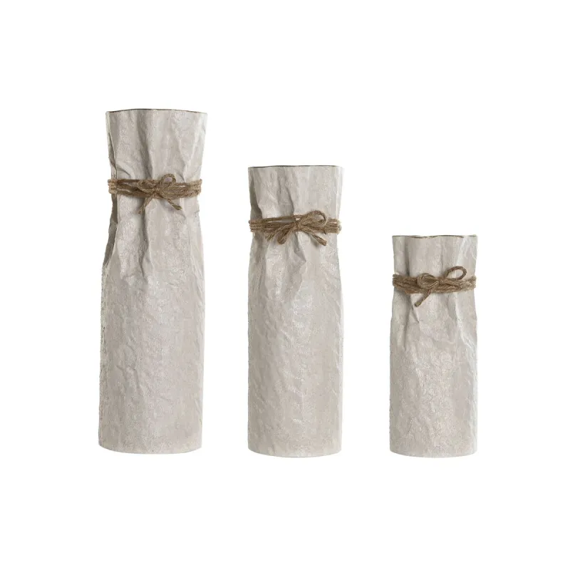 3 Vazų Rinkinys Home ESPRIT Rusvai gelsva Metalinis Virvė 17 x 17 x 54 cm (3 Dalys)