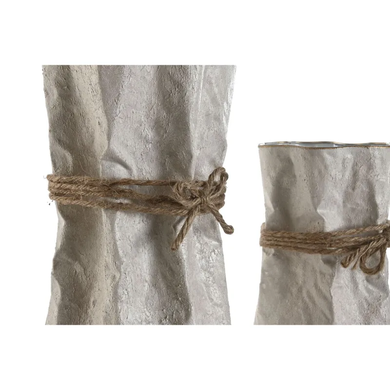 3 Maljakon Setti Home ESPRIT Beige Metalli Köysi 17 x 17 x 54 cm (3 Kappaletta)