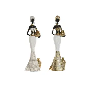 Dekoratīvās figūriņas Home ESPRIT Balts Melns Bronza Āfrikas sieviete 9,5 x 7,5 x 31 cm (2 gb.)