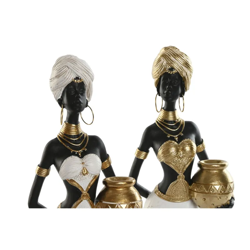 Dekoratīvās figūriņas Home ESPRIT Balts Melns Bronza Āfrikas sieviete 9,5 x 7,5 x 31 cm (2 gb.)