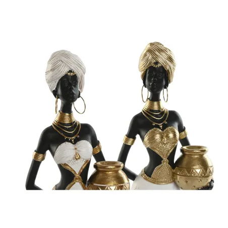 Dekoratīvās figūriņas Home ESPRIT Balts Melns Bronza Āfrikas sieviete 9,5 x 7,5 x 31 cm (2 gb.)