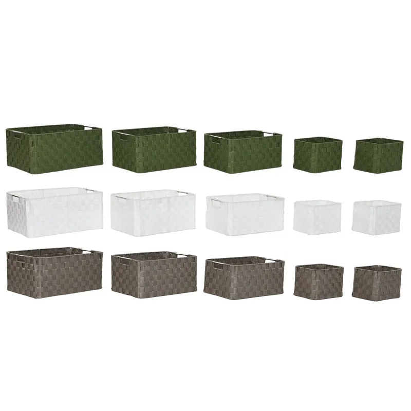 Krepšelio rinkinys Home ESPRIT Žalia Pilka Kreminė Metalinis polipropileno 44 x 32 x 20 cm (3 vnt.)