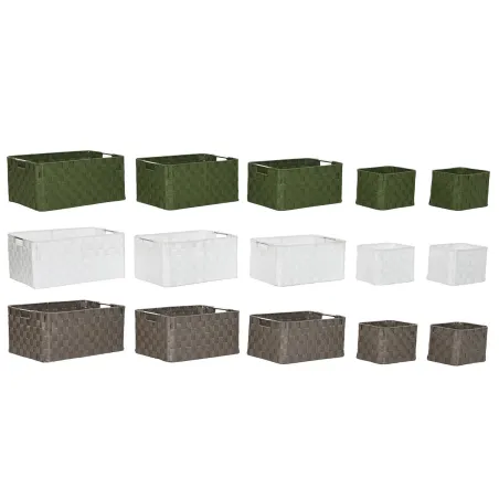 Krepšelio rinkinys Home ESPRIT Žalia Pilka Kreminė Metalinis polipropileno 44 x 32 x 20 cm (3 vnt.)