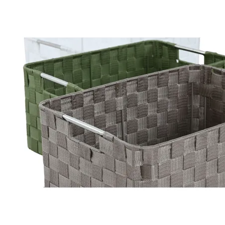 Krepšelio rinkinys Home ESPRIT Žalia Pilka Kreminė Metalinis polipropileno 44 x 32 x 20 cm (3 vnt.)