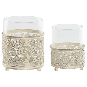 Candleholder Home ESPRIT Cream Metal Crystal 11 x 11 x 13 cm (2 Units)