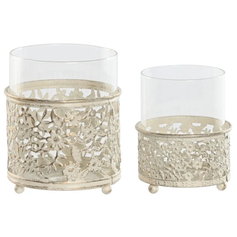 Candleholder Home ESPRIT Cream Metal Crystal 11 x 11 x 13 cm (2 Units)