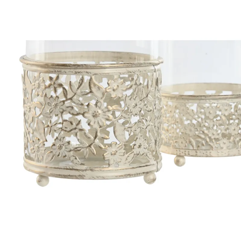 Candleholder Home ESPRIT Cream Metal Crystal 11 x 11 x 13 cm (2 Units)