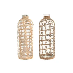 Vaza Home ESPRIT Skaidrus Šviesiai rudas Stiklas Natūralus Viduržemio 12 x 12 x 33 cm (2 vnt.)