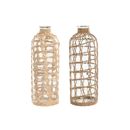 Vāze Home ESPRIT Caurspīdīgs Gaiši brūns Stikls Dabisks Vidusjūra 12 x 12 x 33 cm (2 gb.)