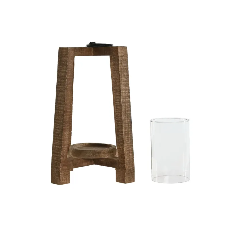 Svečturis Home ESPRIT Dabisks Stikls Mango koks 25 x 25 x 35 cm