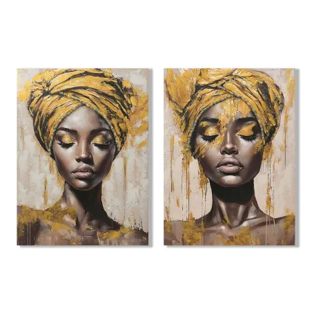 Kangas Home ESPRIT Ruskea Kullattu Siirtomaatyylinen Afrikkalainen nainen 90 x 3 x 120 cm (2 osaa)