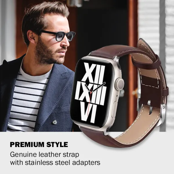 Crong Noble Band - Genuine Leather Strap for Apple Watch 38/40/41/42 mm (Espresso)