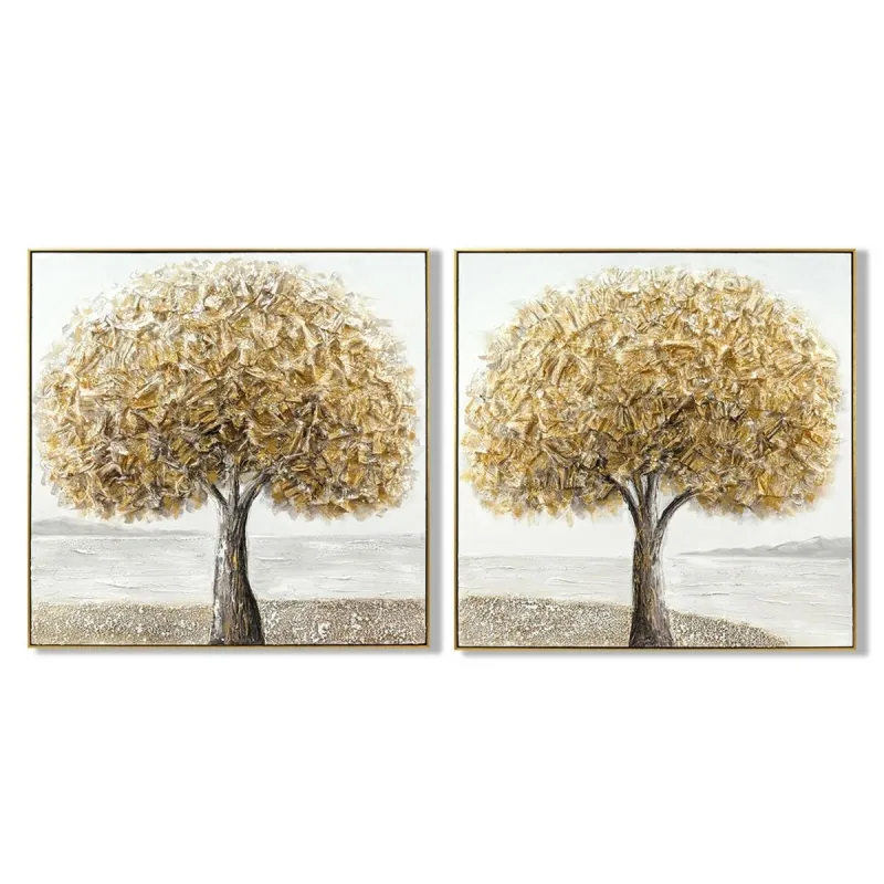 Полотно Home ESPRIT Серый Позолоченный Дерево традиционный 102 x 4,5 x 102 cm (2 штук)