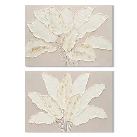 Полотно Home ESPRIT Белый Бежевый Листья Cottage 90 x 3 x 60 cm (2 штук)