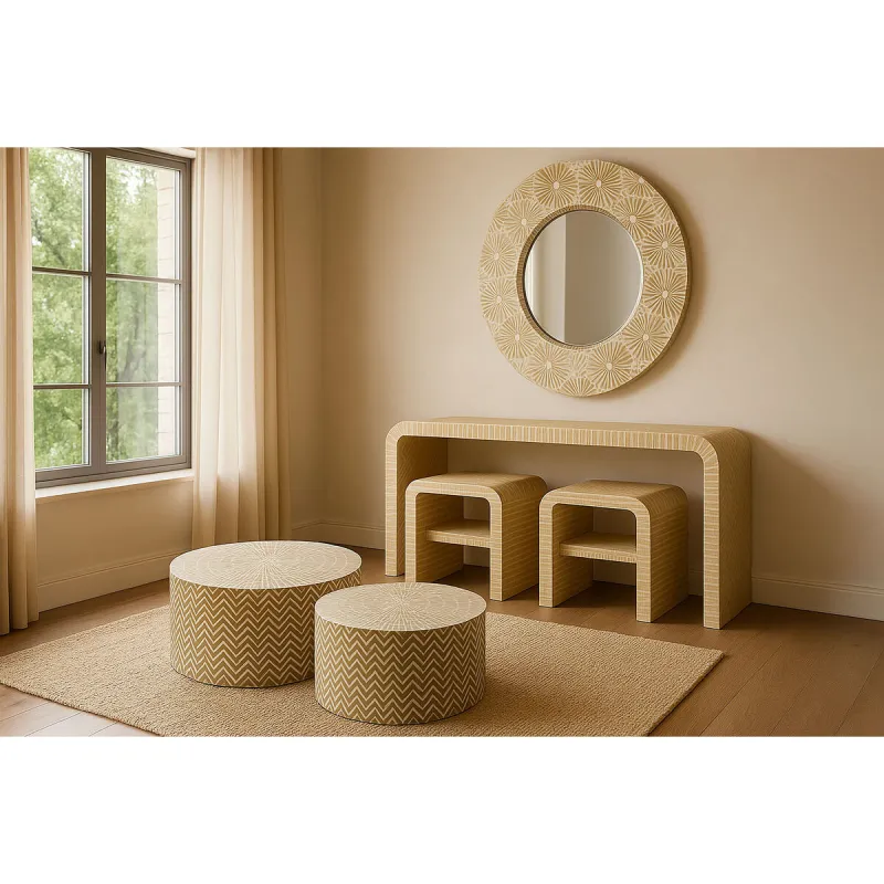 Seinapeegel Home ESPRIT Valge Pruun Mosaiik Troopiline 100 x 4 x 100 cm