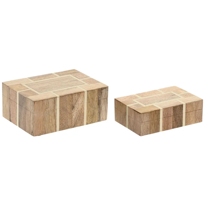 Jewelry box Home ESPRIT White Natural Resin Mango wood 18 x 13 x 7,5 cm (2 Pieces)