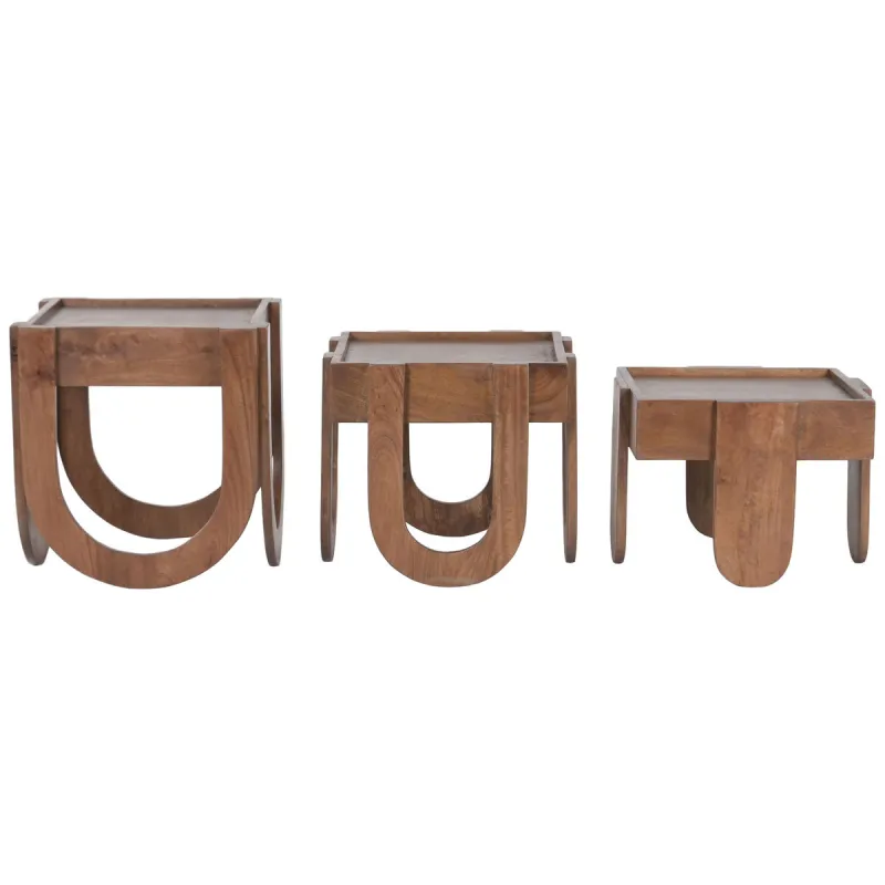 Set of 3 tables Home ESPRIT Ruskea 44 x 44 x 45 cm