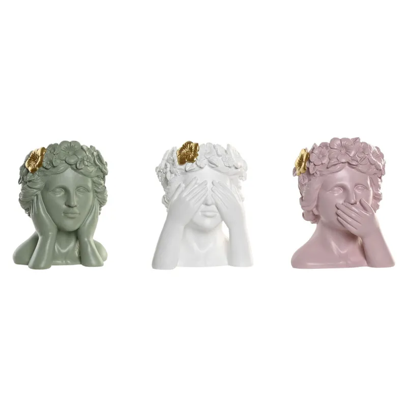 stādītājs Home ESPRIT Balts Zaļš Rozā Bronza Sveķi Urbāns 16,5 X 16,5 X 20,5 cm (3 gb.)