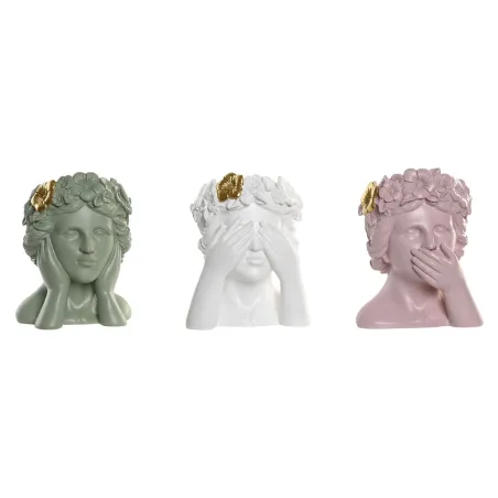 Planter Home ESPRIT White Green Pink Golden Resin Urban 16,5 X 16,5 X 20,5 cm (3 Units)