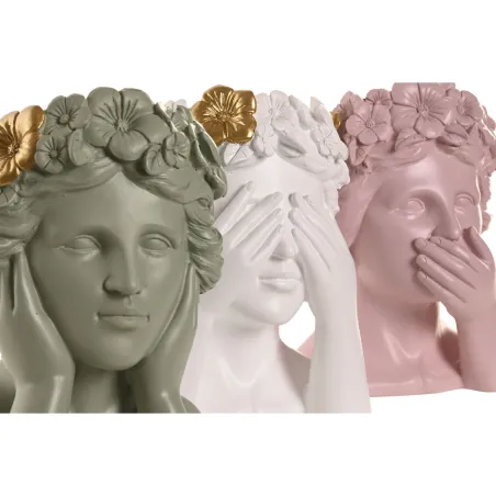 stādītājs Home ESPRIT Balts Zaļš Rozā Bronza Sveķi Urbāns 16,5 X 16,5 X 20,5 cm (3 gb.)