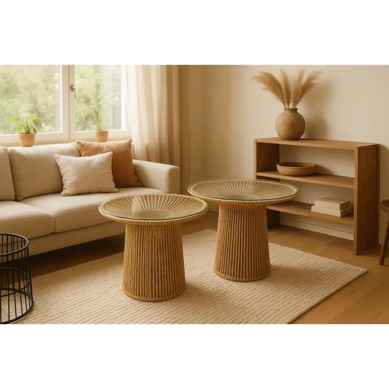 Набор из двух столиков Home ESPRIT Светло-коричневый 55 x 55 x 46 cm