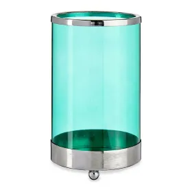 Candleholder Gift Decor Blue Silver Metal Glass 9,7 x 16,5 x 9,7 cm Cylinder
