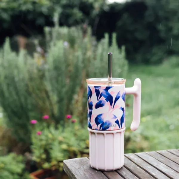 Quokka Umi - 720 ml Stainless Steel Thermal Mug with Straw and Silicone Base (Blue Feather)