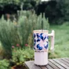 Quokka Umi - 720 ml Stainless Steel Thermal Mug with Straw and Silicone Base (Blue Feather)