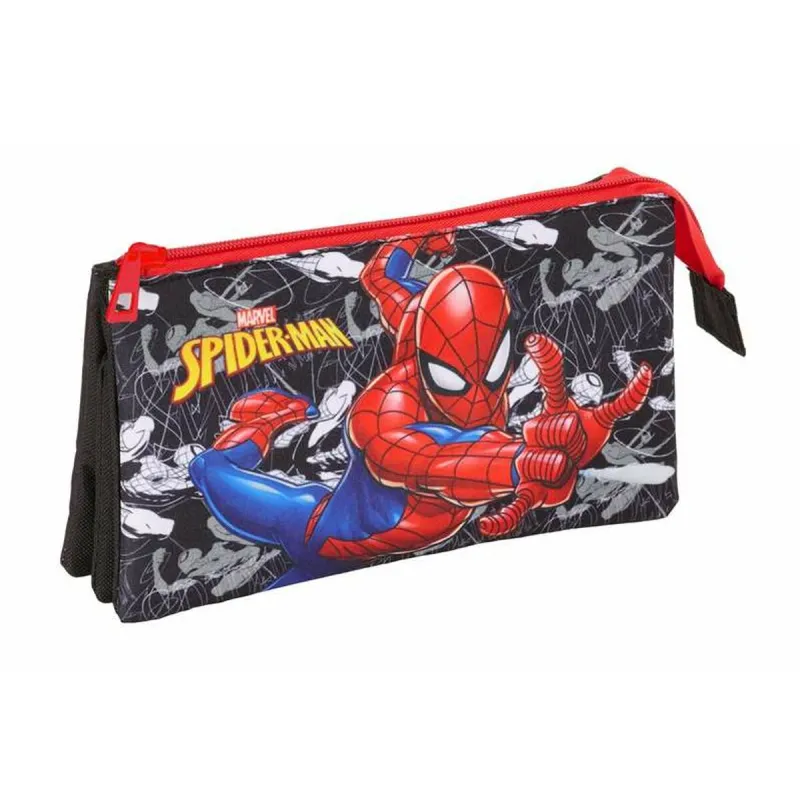 Kolmilokeroinen laukku Spider-Man Musta 22 x 12 x 3 cm