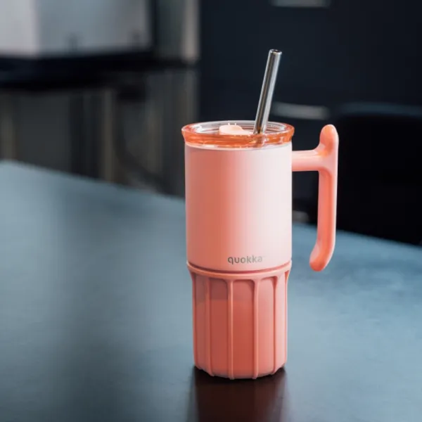 Quokka Umi - 720ml Stainless Steel Thermal Mug with Straw and Silicone Base (Peachy Pink)