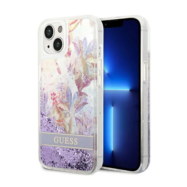 Guess Liquid Glitter Flower - Case for iPhone 14 Plus (Purple)