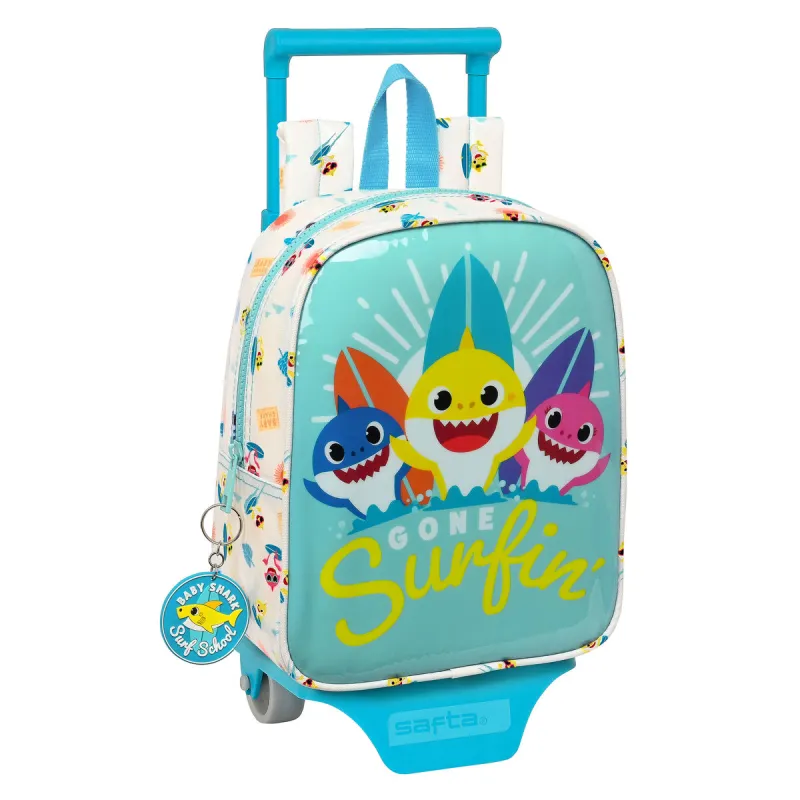 Ratastega koolikott Baby Shark Surfing Sinine Valge 22 x 27 x 10 cm