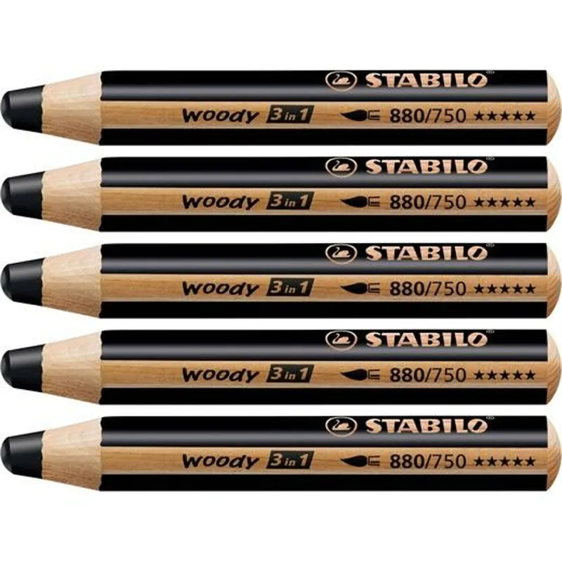 Krāsainie zīmuļi Stabilo Woody Melns 3-vienā (5 gb.)