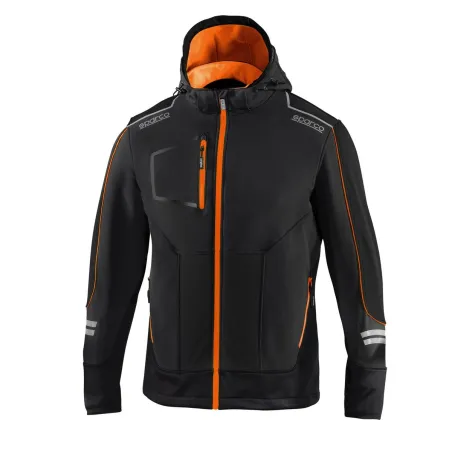 Tuulenpitävä Urheilutakki Sparco TECH SOFT-SHELL Musta Oranssi L