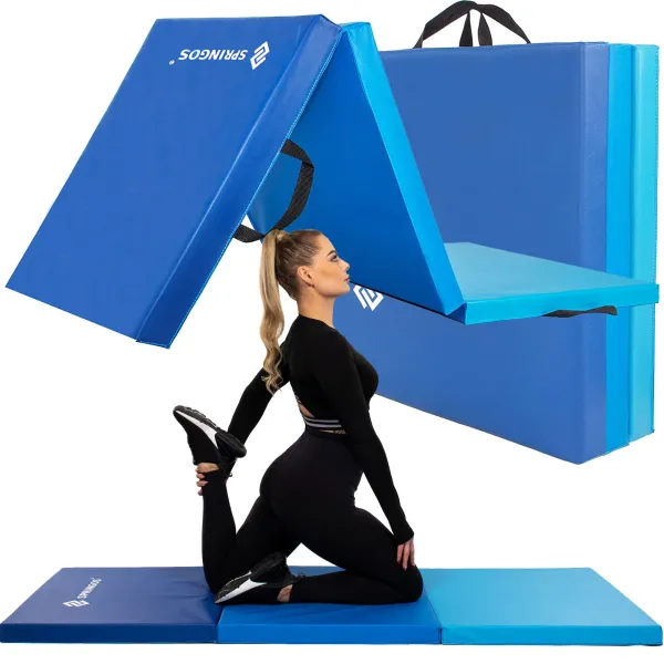 Foldable gym mat Springos FA0063, 180 cm, blue